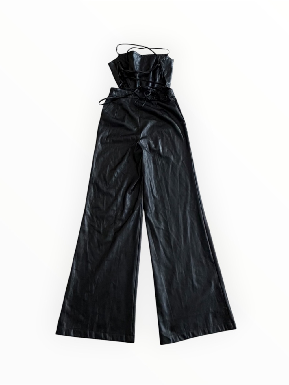 GOOD AMERICAN Vacay Faux
Leather Jumpsuit Black Strappy Back Top 2 M Pants Sexy - Picture 9 of 14